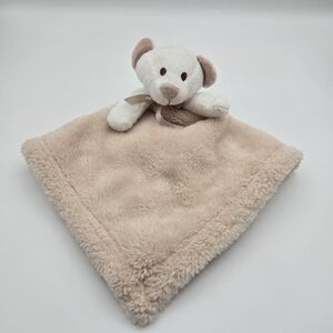 Blankets & Beyond White Plush Bear Tan Fuzzy Security Blanket Lovey Keepsake